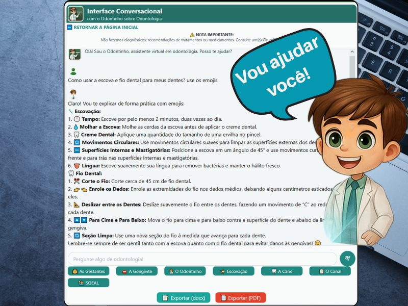 Interface conversacional do Odontinho - Chatbot de Odontologia